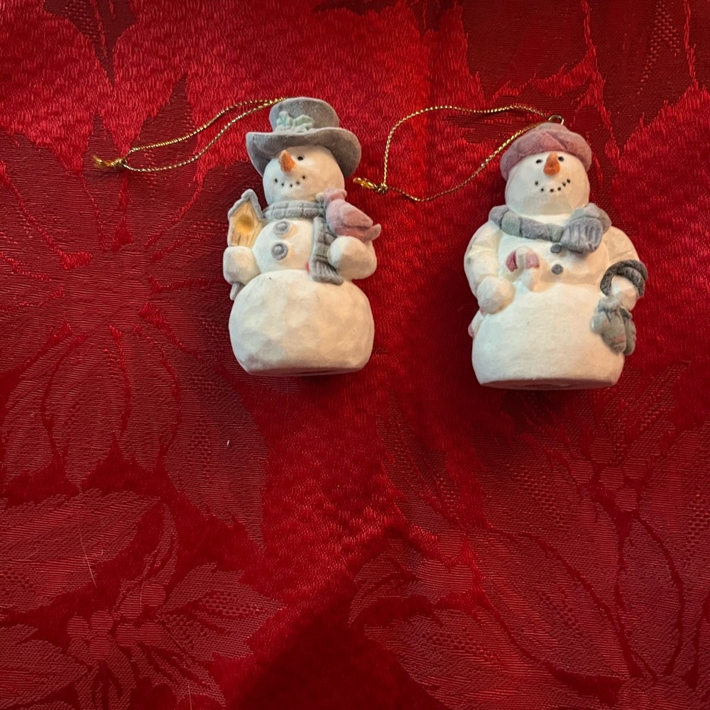 White Snowman Hanging Ornaments with Gray and Pink Accents